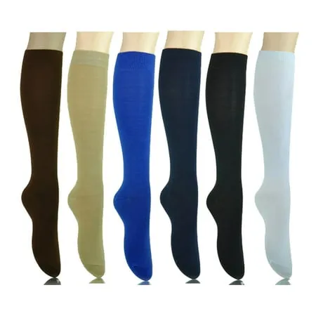 6 Pairs Women s Fancy Design Multi Colorful Patterned Knee High Socks Solid colored