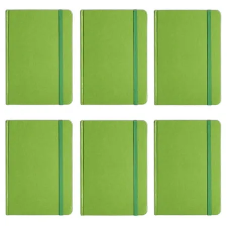 Personal Notebook Set 6 Notebooks Total 5.8 x 8.3 Lined Pages Stationery Notepads w Textured Colored Covers Elastic Band and Ribbon Bookmarks GREEN