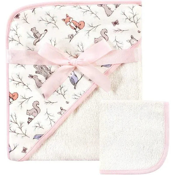 Hudson Baby Cotton Hooded Towel and Washcloth 2pc Set, Enchanted Forest