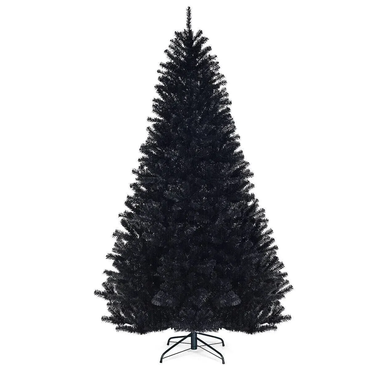 Goplus 7.5ft Unlit Black Christmas Tree, Artificial Halloween Tree with 1258 Branch Tips, Metal Stand, Xmas Full Tree for Indoor Holiday Carnival Party