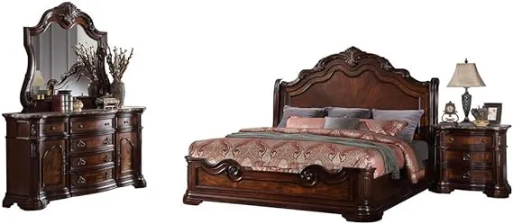 Best Master Barney's Traditional 5-Piece Eastern King Set in Walnut w/Marble Top