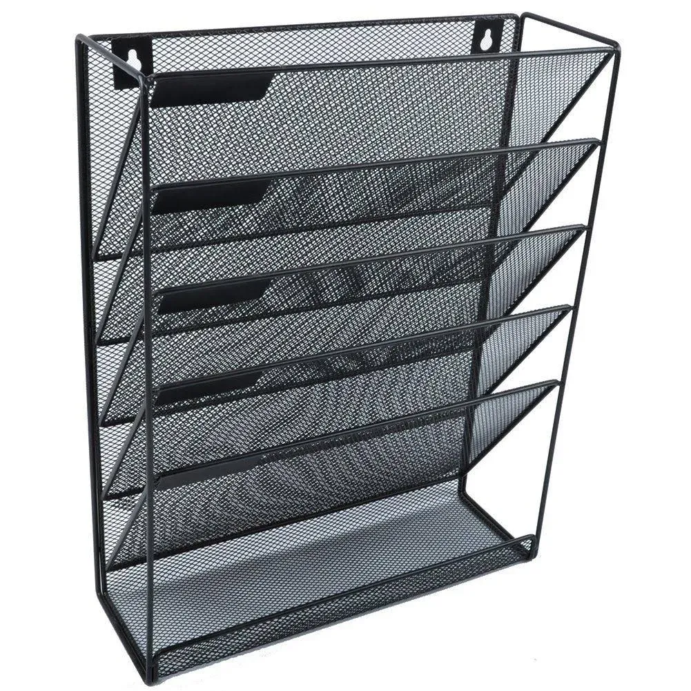 Easepres File Organizer Mesh 5-Tier Black Hanging File Organizer Vertical Holder Rack