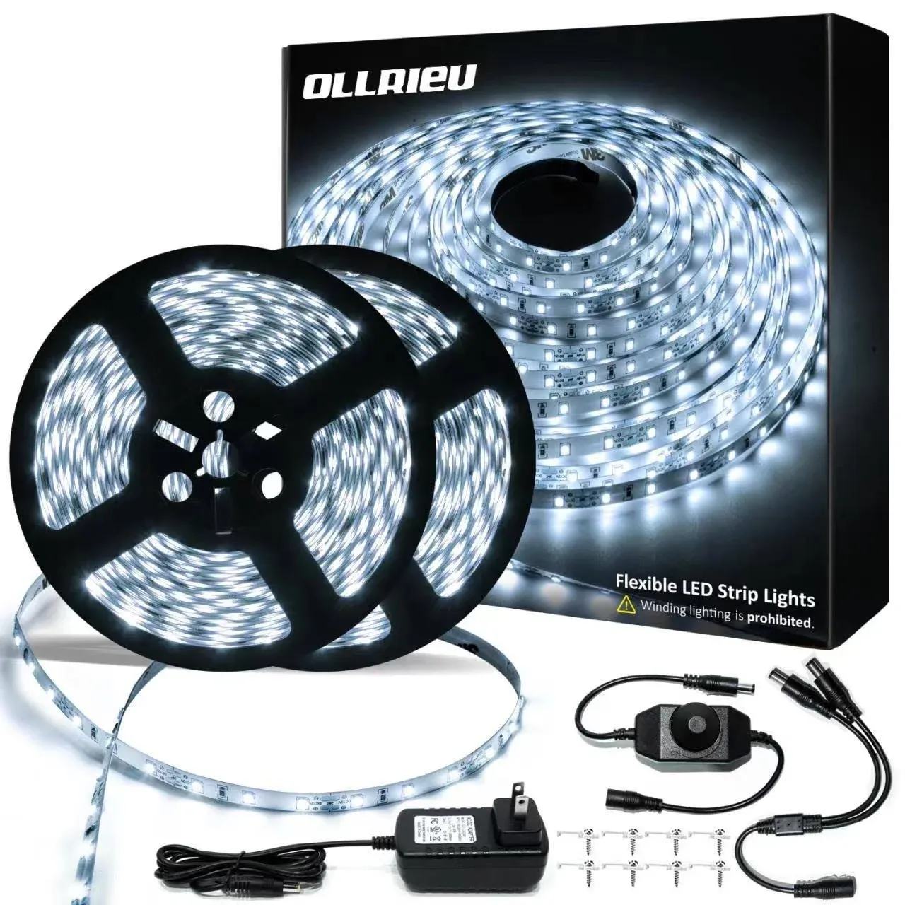 ollrieu White Led Strip Lights Dimmable Bright White Strip Lighting 1200 Leds 2835 Flexible Ribbon Light