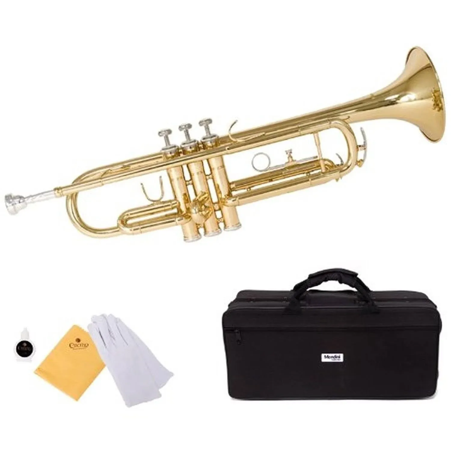 Mendini By Cecilio Bb Trumpet - Trumpets for Beginner or Advanced Student w/Case, Cloth, Oil, Gloves - Brass Musical Instruments For Kids & Adults