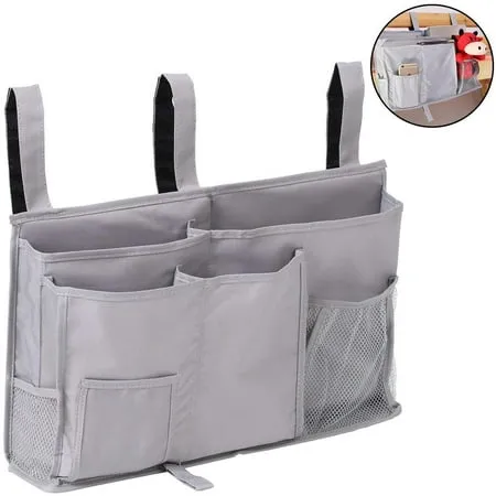 Aiduy Bedside Caddy, Hanging Storage Bag Holder Beside Organizer with 8 Pockets for Bunk Dorm Rooms and Hospital Bed Rails, Grey