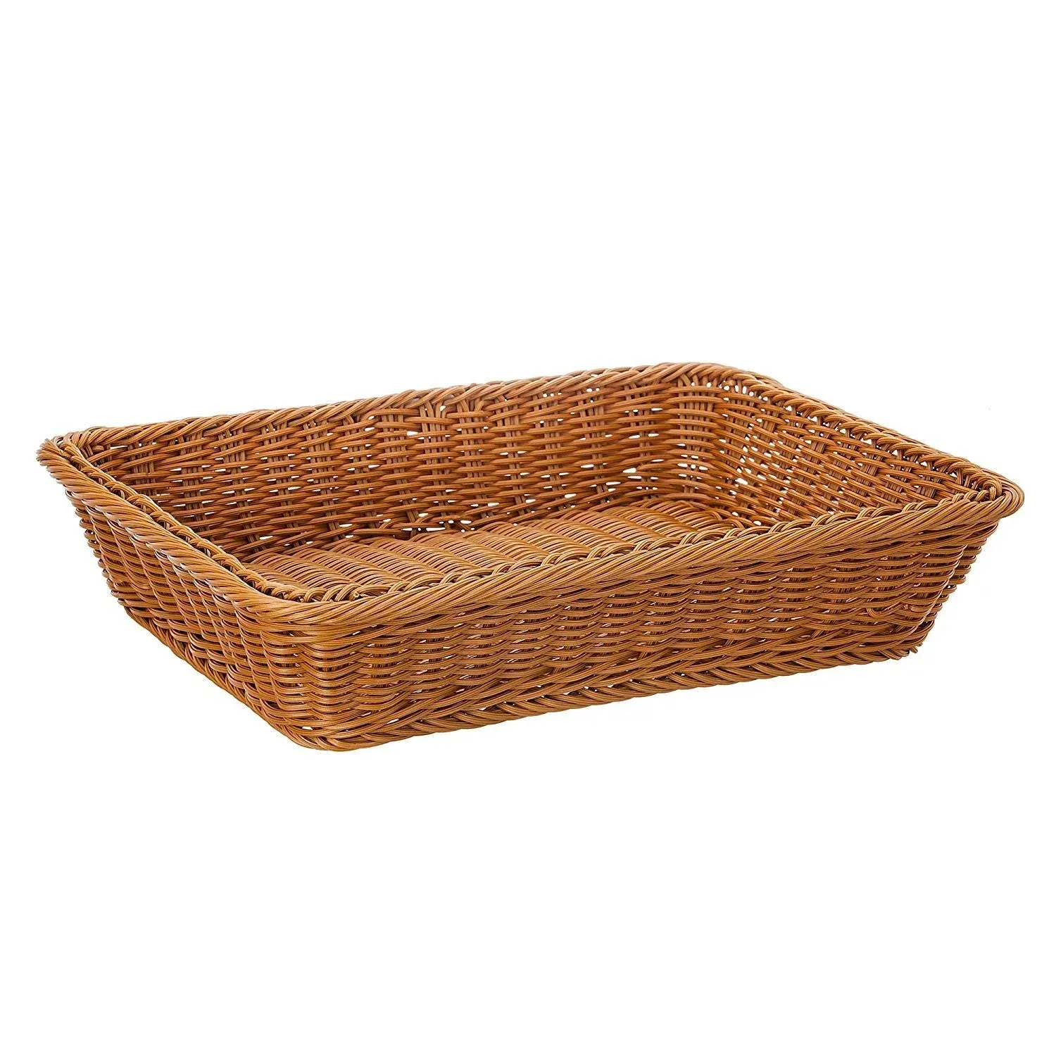 Make It Fun 16" Poly-Wicker Bread Basket, Long Woven Tabletop Food Fruit Vegetables Serving Basket, Restaurant Serving, Honey Brown