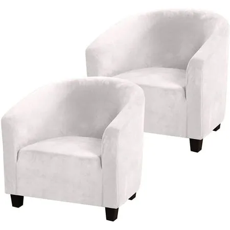 2 Pack Club Chair Cover Velvet Stretch Tub Chair Slipcover Spandex Soft Armchair Sofa Cover Furniture Protector for Living Room Bar Cafe Hotel (White)