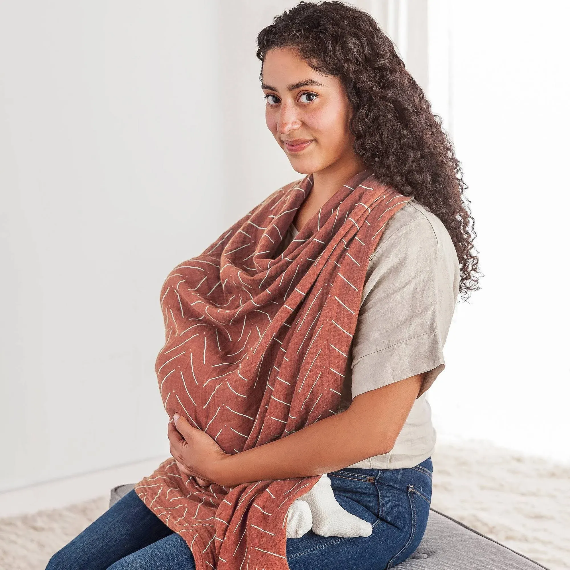 Itzy Ritzy Breastfeeding Boss, Rust - a Multitasking Must-Have for Nursing, Swaddling & More!