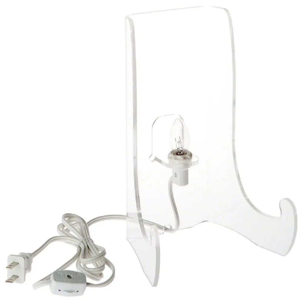 Plymor Clear Acrylic Lighted Flat Back Easel With Shallow Support Ledges, 9 H x 6.75 W x 5.25 D