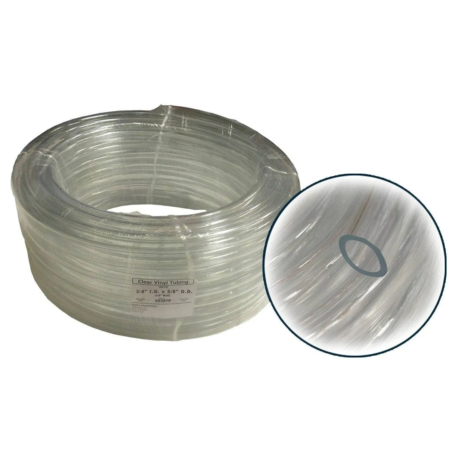 3/8" x 100' Wall PVC Clear Tubing Coil - Alpine Corporation