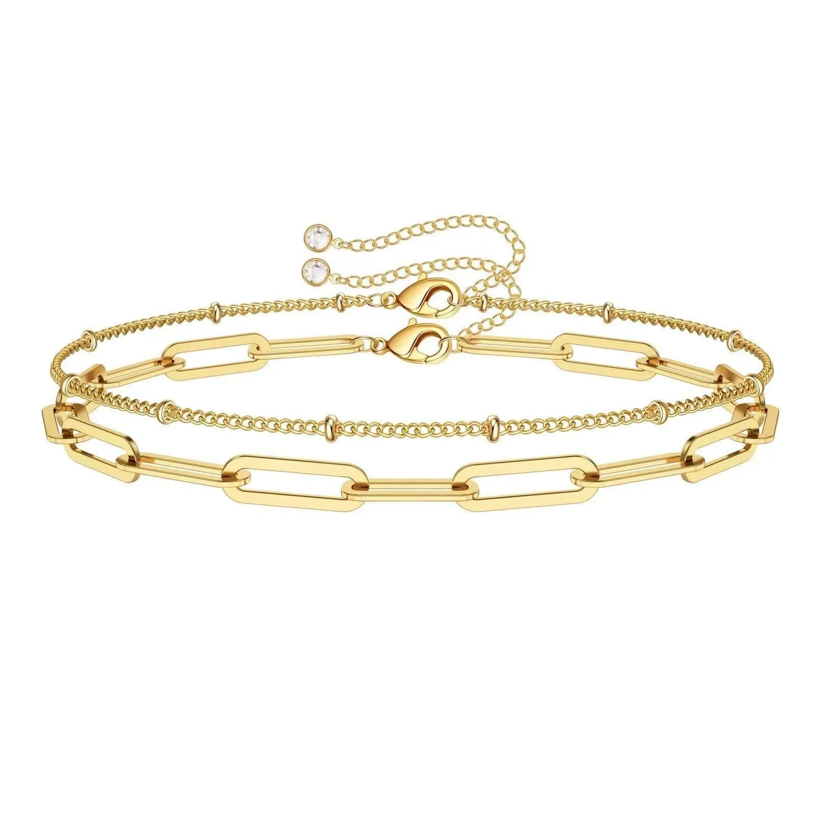 #1 Pulsera en capas ajustable rellena de oro de 14 quilates para mujer. NUEVO