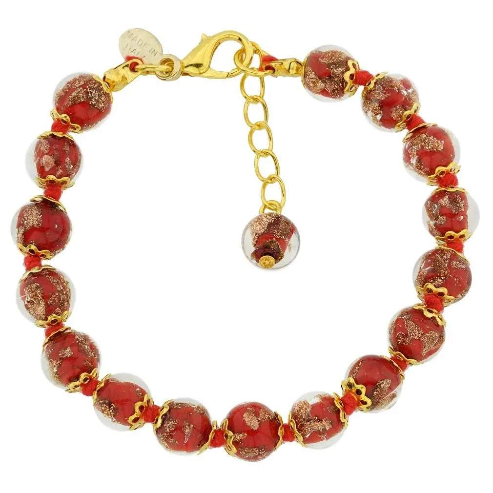 Glass Of Venice Murano Glass Bracelet Italian Red Sommerso Sparkling Beads Handmade Blown Glass - Murano Glass Bracelets for Women