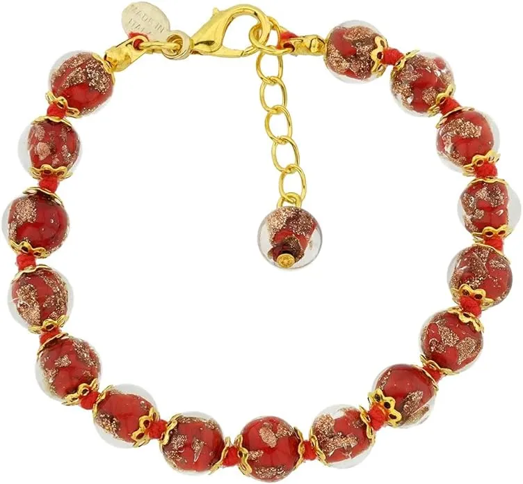 Glass Of Venice Murano Glass Bracelet Italian Red Sommerso Sparkling Beads Handmade Blown Glass - Murano Glass Bracelets for Women