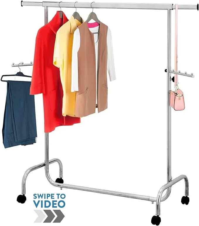 Tatkraft Falcon - Garment Rack on Wheels, Adjustable Length & Height, Chromed Steel