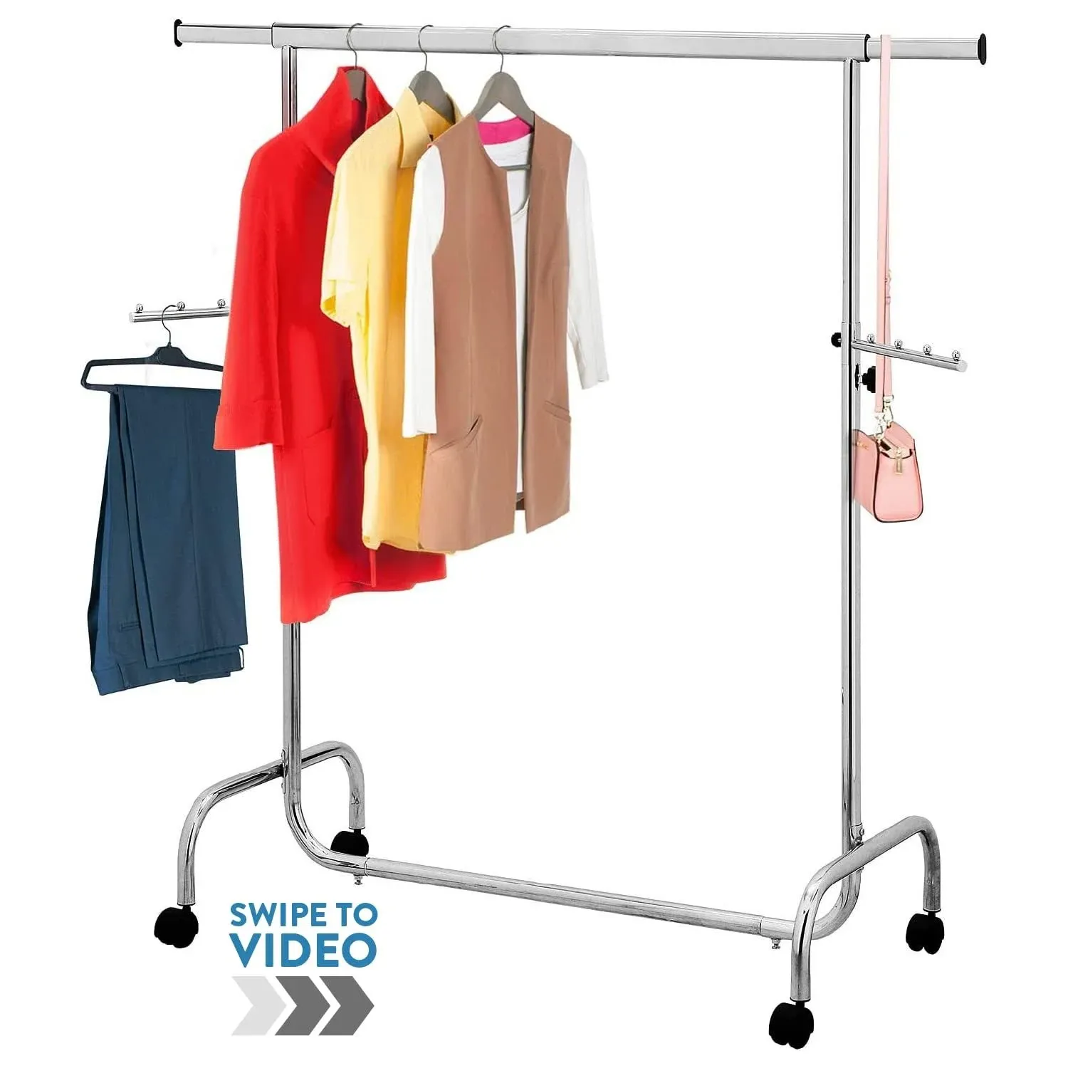 Tatkraft Falcon Heavy Duty 6ft Clothes Rack on Wheels Chromed Steel Adjustable