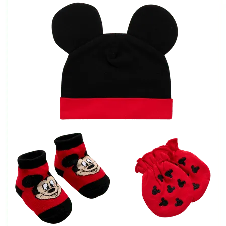 Mickey/ Pooh/ Baby Shark Hat, Mitten, and Bootie Take Me Home Set, Baby Age 0-3m