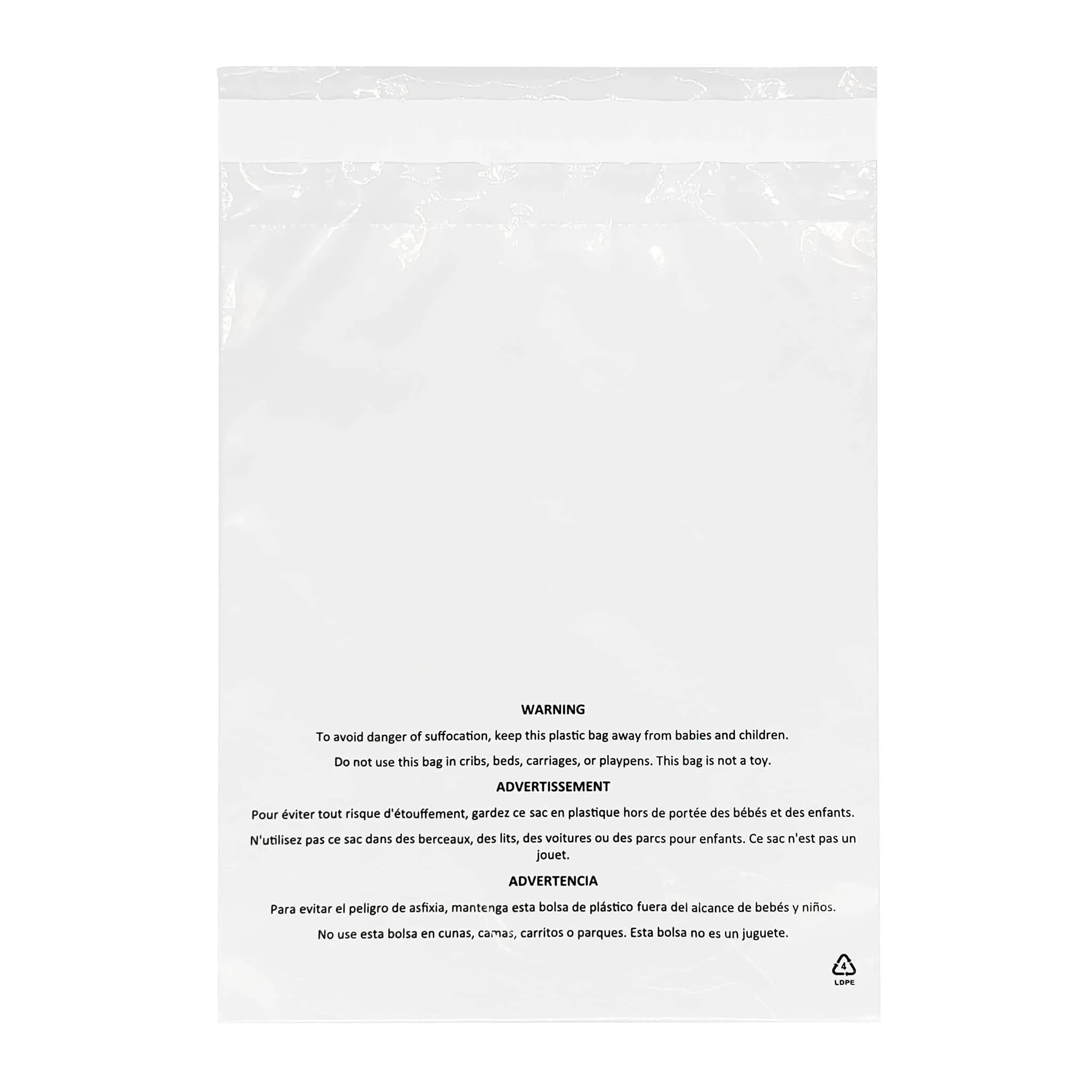 – 10” X 13” (1000 Count) Self Seal Clear Poly Bags with Suffocation Warning – Pe