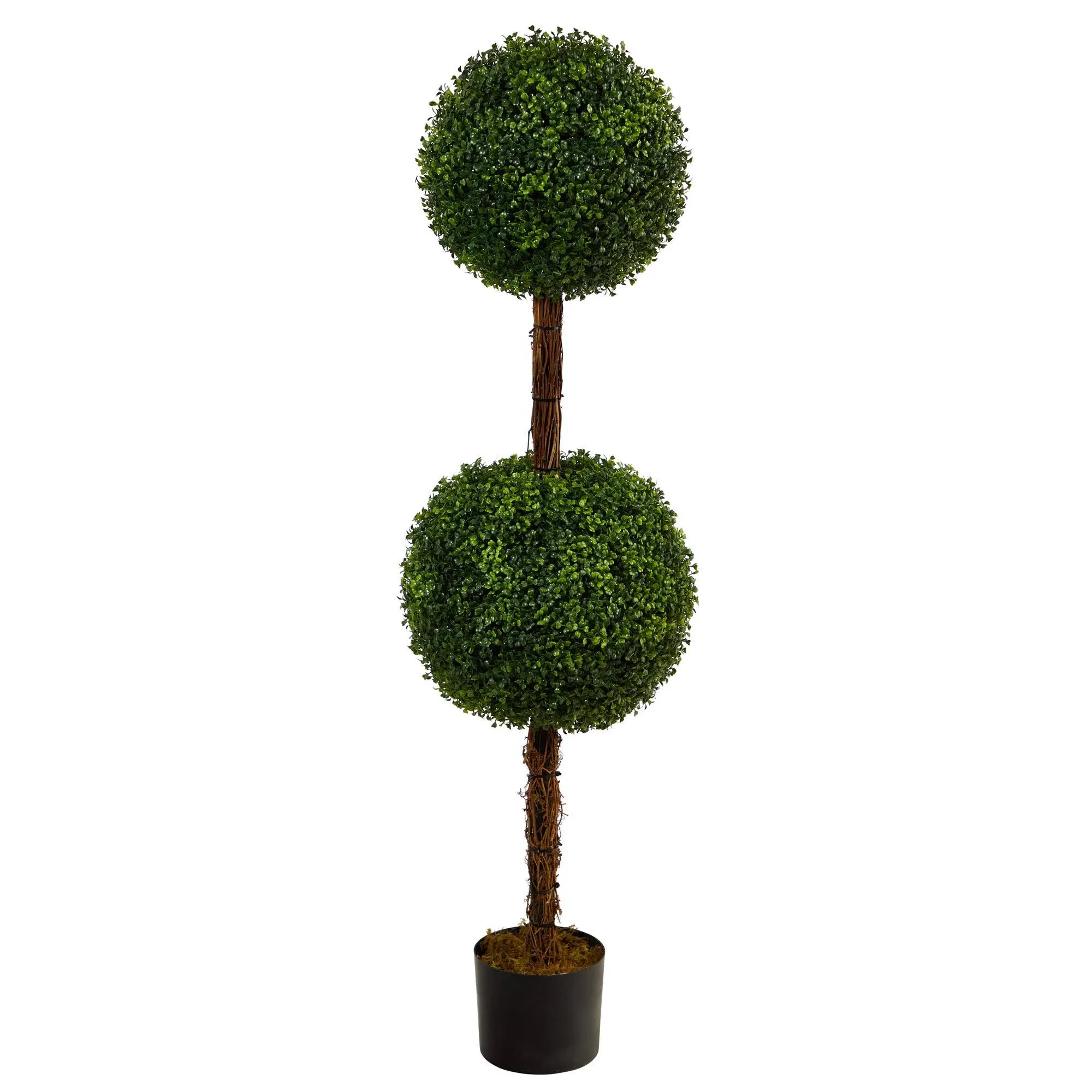 4" Boxwood Double Artificial Topiary Tree with Woven Trunk, Indoor/Outdoor - Traditional - Artificial Plants And Trees - by Nearly Natural, Inc. | Houzz