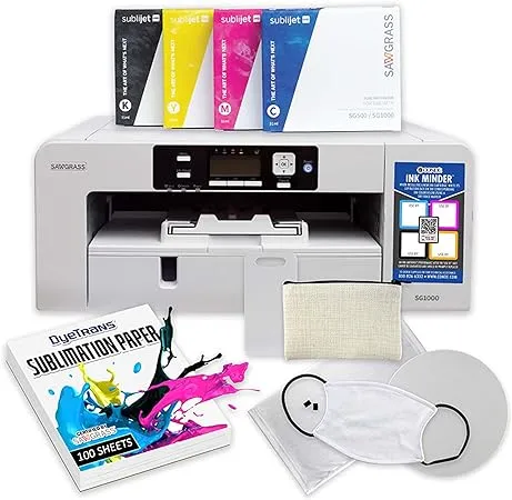 Sawgrass Impresora de sublimación SG1000 y kit de instalación extendido Sublijet UHD para impresión en blanco por sublimación de tinta, tinta de sublimación, muestras y papel incluido