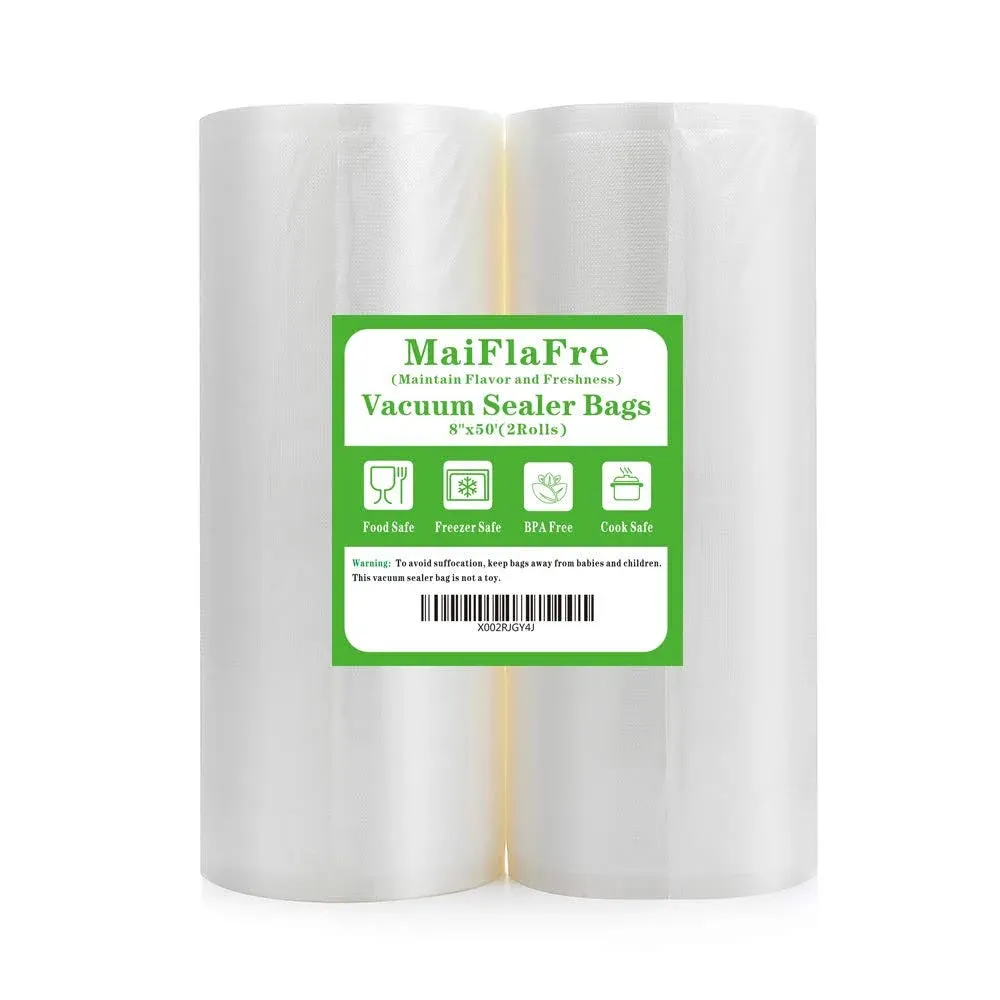 MaiFlaFre 8x50 2 Pack Vacuum Sealer Bags Rolls with Commercial Grade, BPA Free, Heavy Duty, Great for VAC Storage, Meal Prep