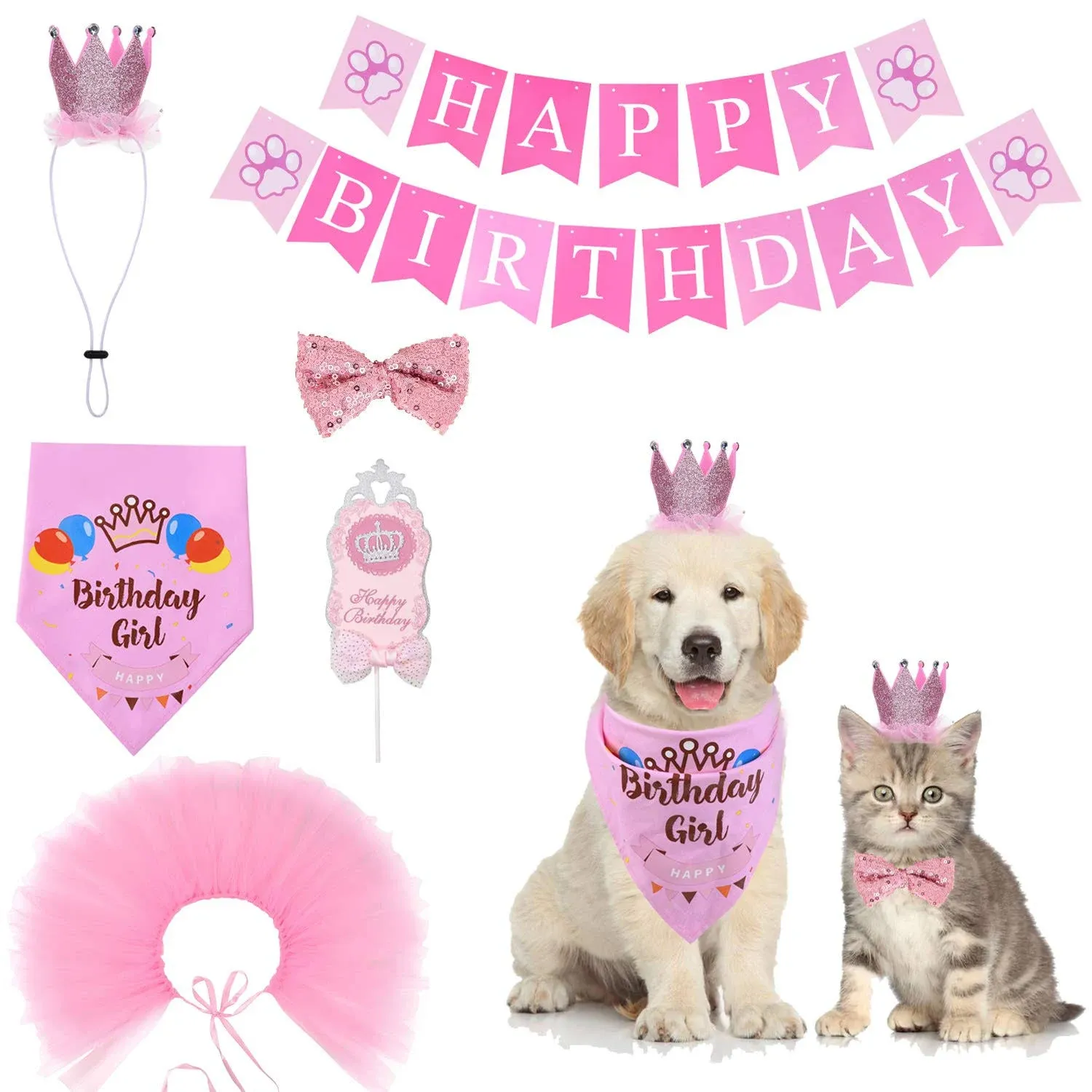 Cozifree Dog Birthday Bandana Girl Boy 6pcs Birthday Party Supplies - Tutu Skirt ...