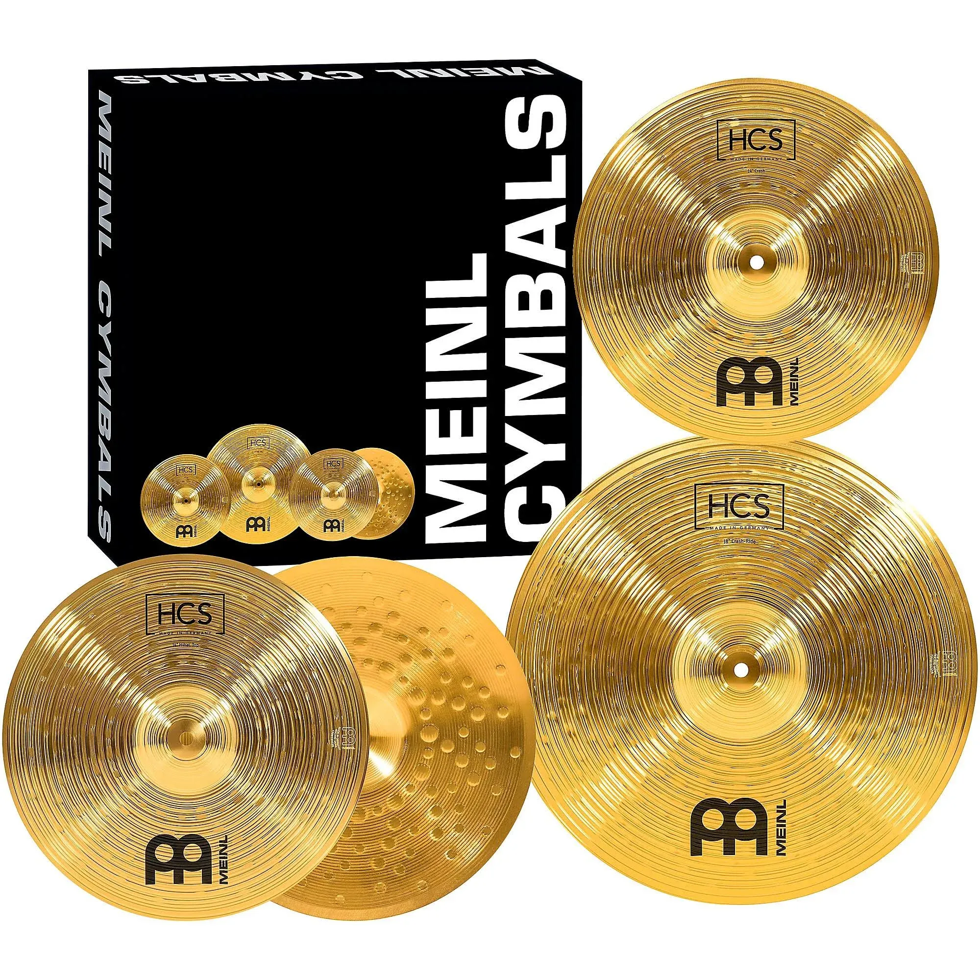 Meinl Cymbal Set Box Pack with 14” Hihats, 18” Crash/Ride, Plus a FREE 14” Crash – HCS Traditional Finish Brass – Made In Germany, TWO-YEAR WARRANTY (HCS1418+14C)Meinl Cymbal Set Box Pack with 14” Hihats, 18” Crash/Ride, Plus…