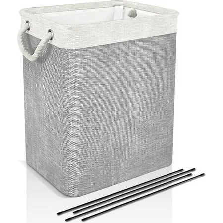 DYD Slim Laundry Basket with Handles Collapsible Linen Hampers for Bedroom Storage Built-in Lining with Detachable Brackets Well-Holding Foldable Laundry Hamper for Toys Clothing Organization