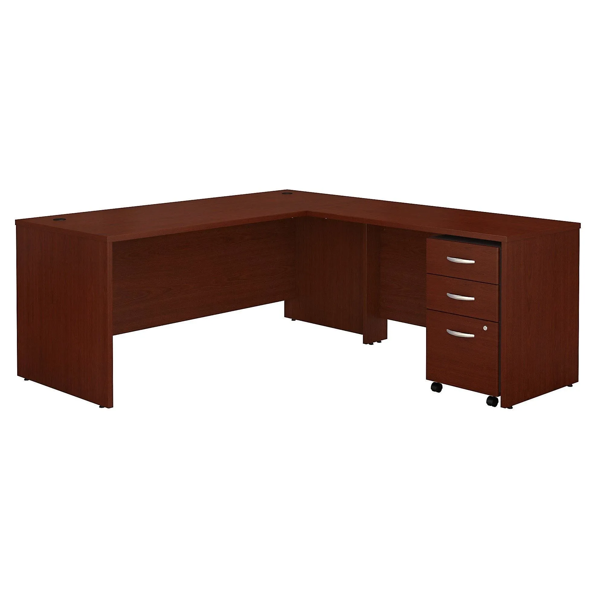 BBF Series C 72" L-Desk with 3-Drawer Mobile Pedestal, Cherry Mahogany