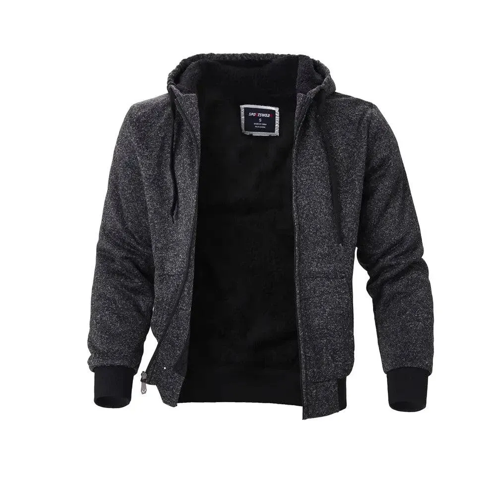 Facitisu Heavyweight Sherpa Lined Fleece Hoodie Sweatshirts for Men Winter Zip Plus Size Jacket