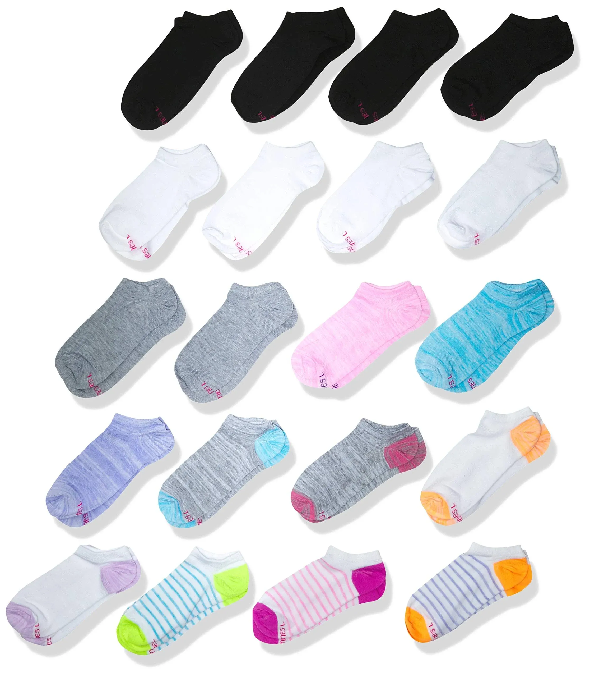 Hanes Girls' Super No Show Socks 20 Pack