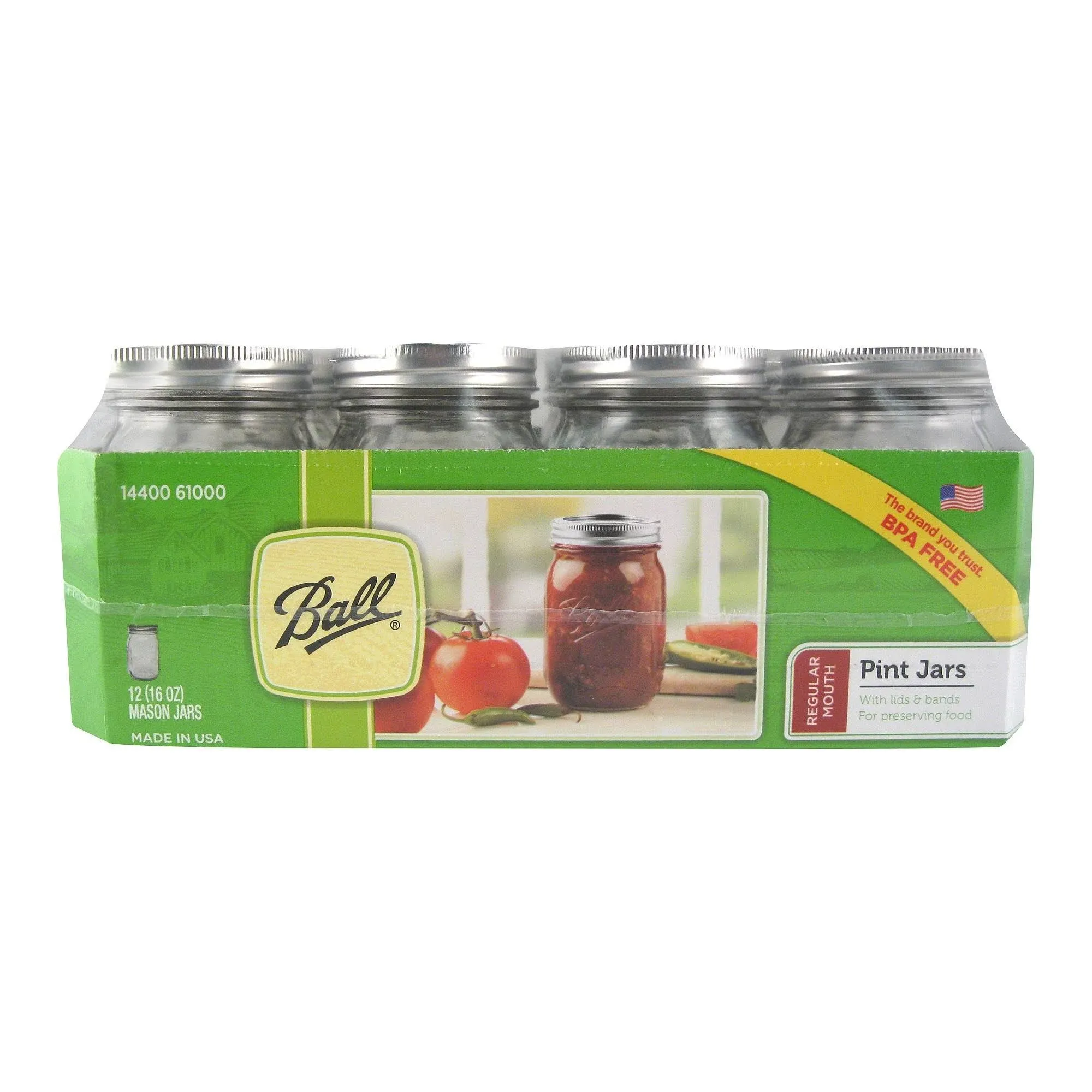 Ball 12-Count Regular Mouth Pint Jars with Lids and Bands