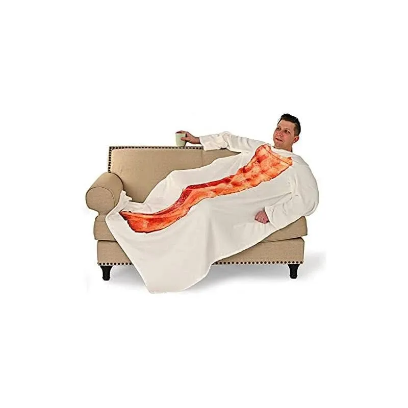 Bacon Strip Wearable Sleeved Arm Blanket 70&#034;x50&#034; Rectangle