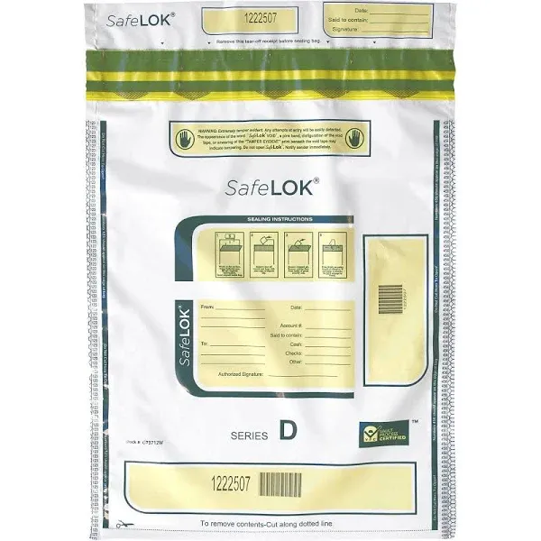 Controltek USA 585090 SafeLok White 9" x 12" Tamper-Evident Cash Deposit Bag with Pocket - 100/Pack