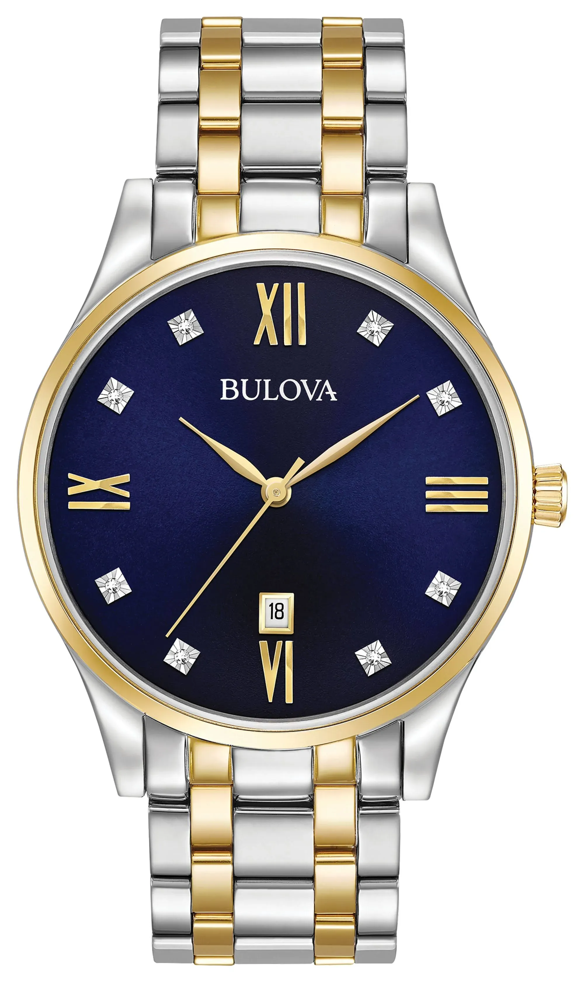 Bulova Men's Classic Stainless Steel Watch with Diamonds and Day Date