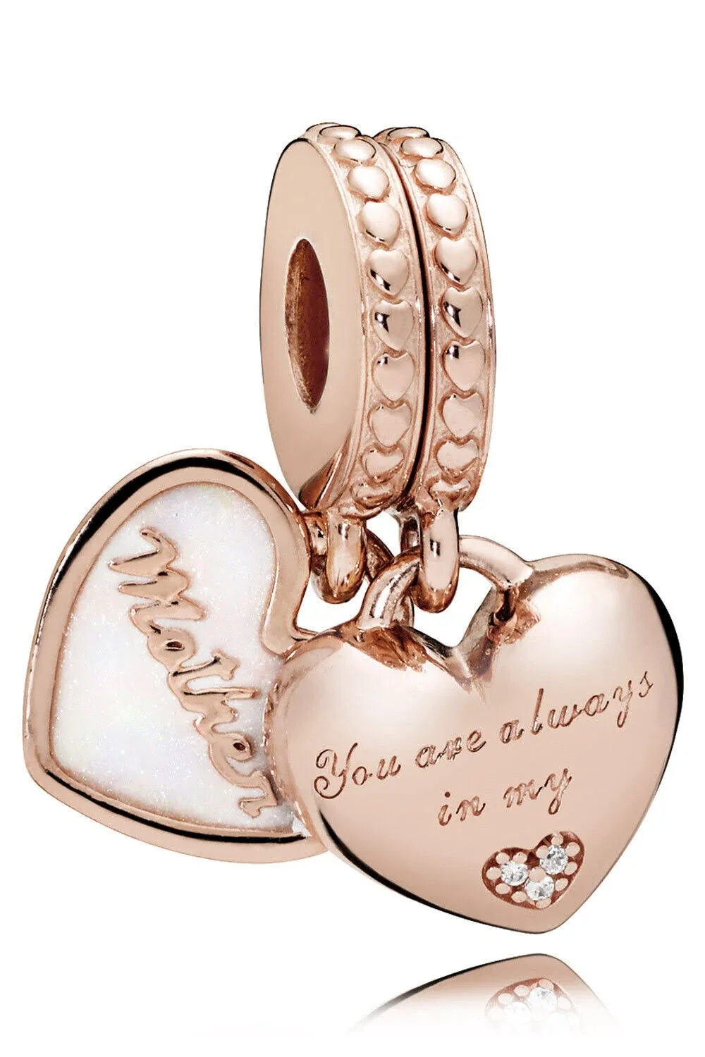 Pandora Rose Gold-Tone Sterling Silver Mother & Daughter Hearts Drop Charm - Pink