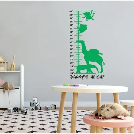 KIDS ROOM - Adhesive Home Art Kids Animal Height Scale Decoration Sticker Kids Bedroom Playroom Removable Personalized Name Growth Chart Vinyl Wall Decal 5 x 10