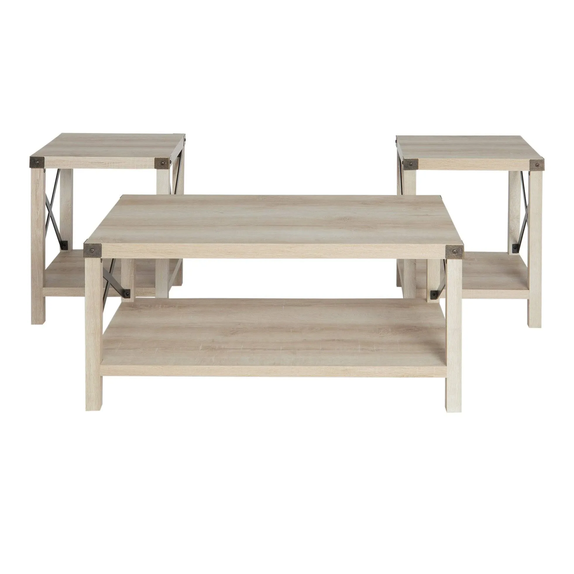 3-Piece Rustic Wood &amp; Accent Table Set