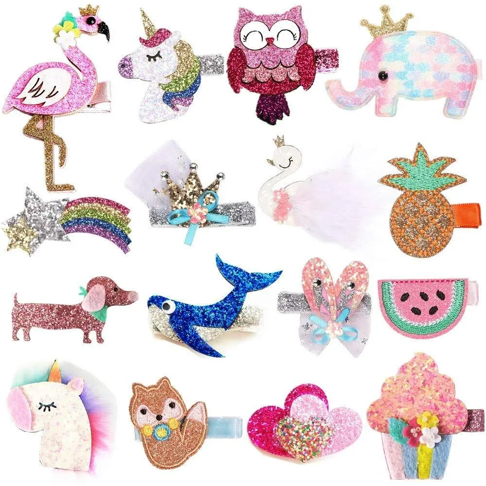 16 Pcs Baby Girls Hair Clips Glitter Sparkly Alligator Hair Clips Animals Hair Barrettes Hairpins Hair Accessories for Girl Teens Kids Babies Toddlers