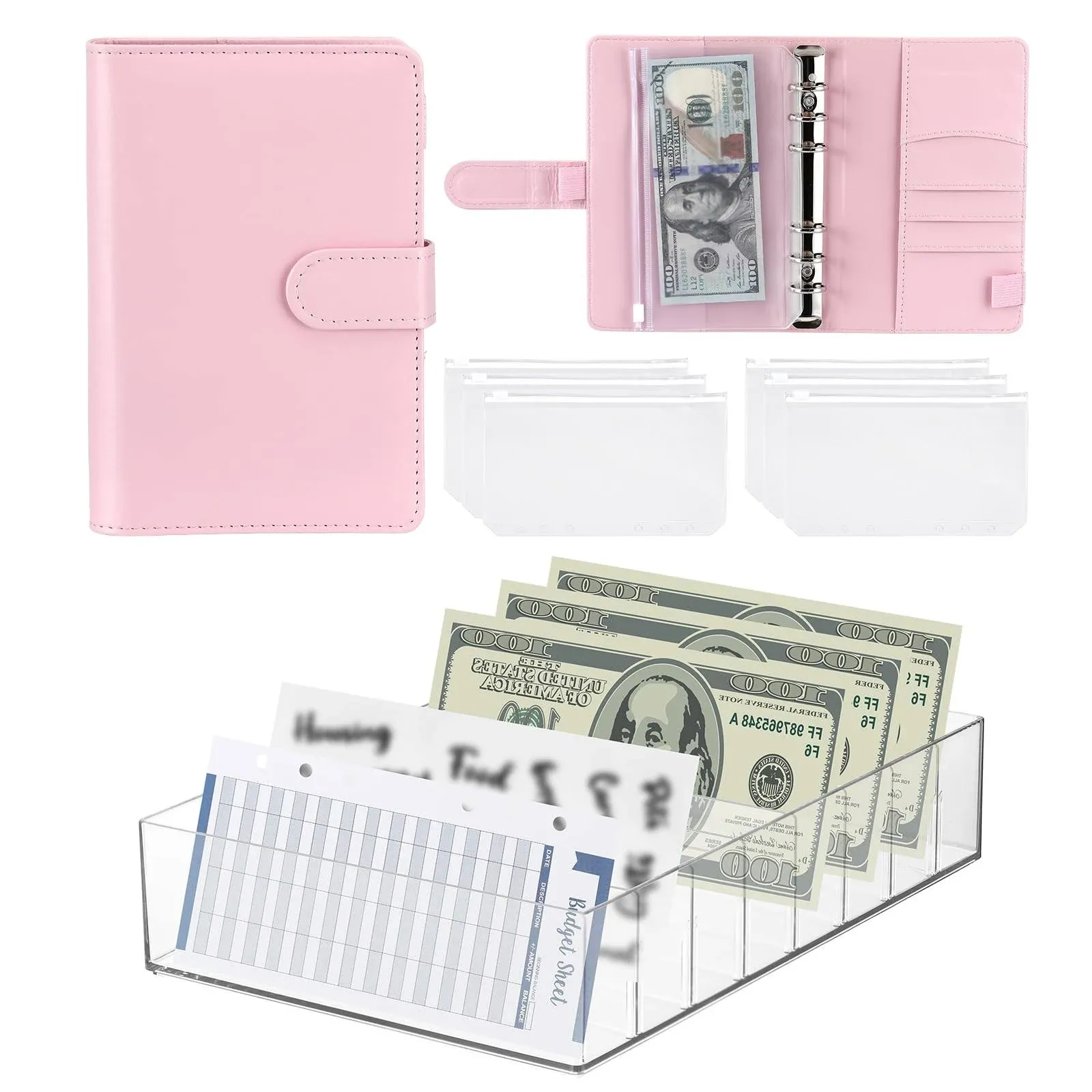 Acrylic Money Organizer A6 Budget Binder Set 8 Section Clear Money Cash Budget ...