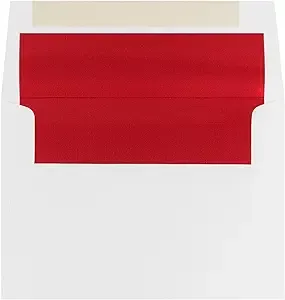 JAM PAPER A6 Foil Lined Invitation Envelopes - 4 3/4 x 6 1/2 - White with Red Foil - 50/Pack