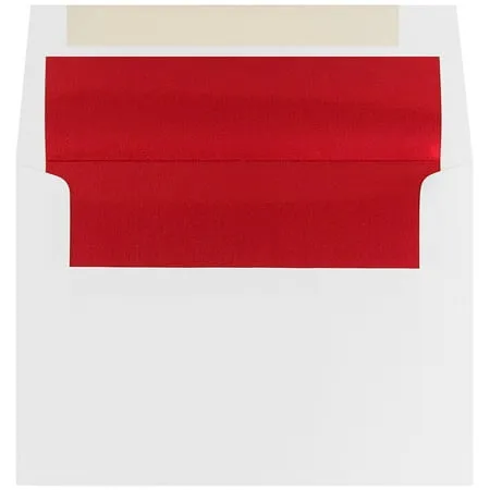 JAM A6 Foil Lined Invitation Envelopes 4 3/4 x 6 1/2 White with Red Foild 50/Pack