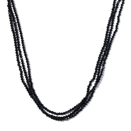 Thai Black Spinel 50.00 ctw Beaded Multi Strand Necklace 18 Inches in Sterling Silver