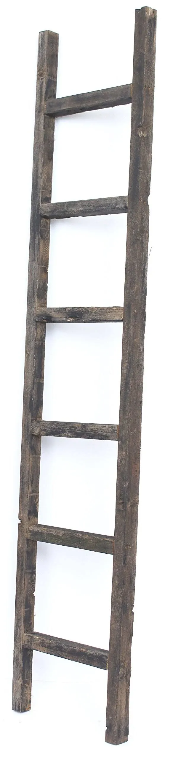 Rustic Farmhouse 6ft Reclaimed Wood Decorative Ladder (Black)