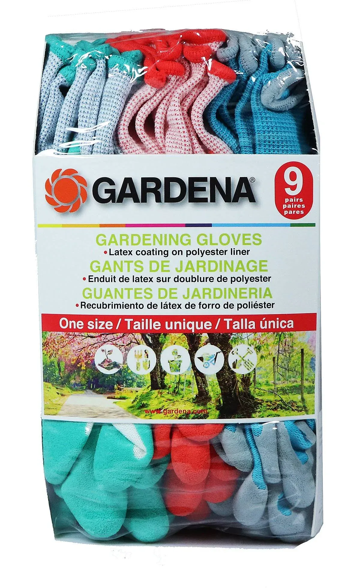 Gardena Gardening Gloves - Latex / Polyester - 9 Pairs