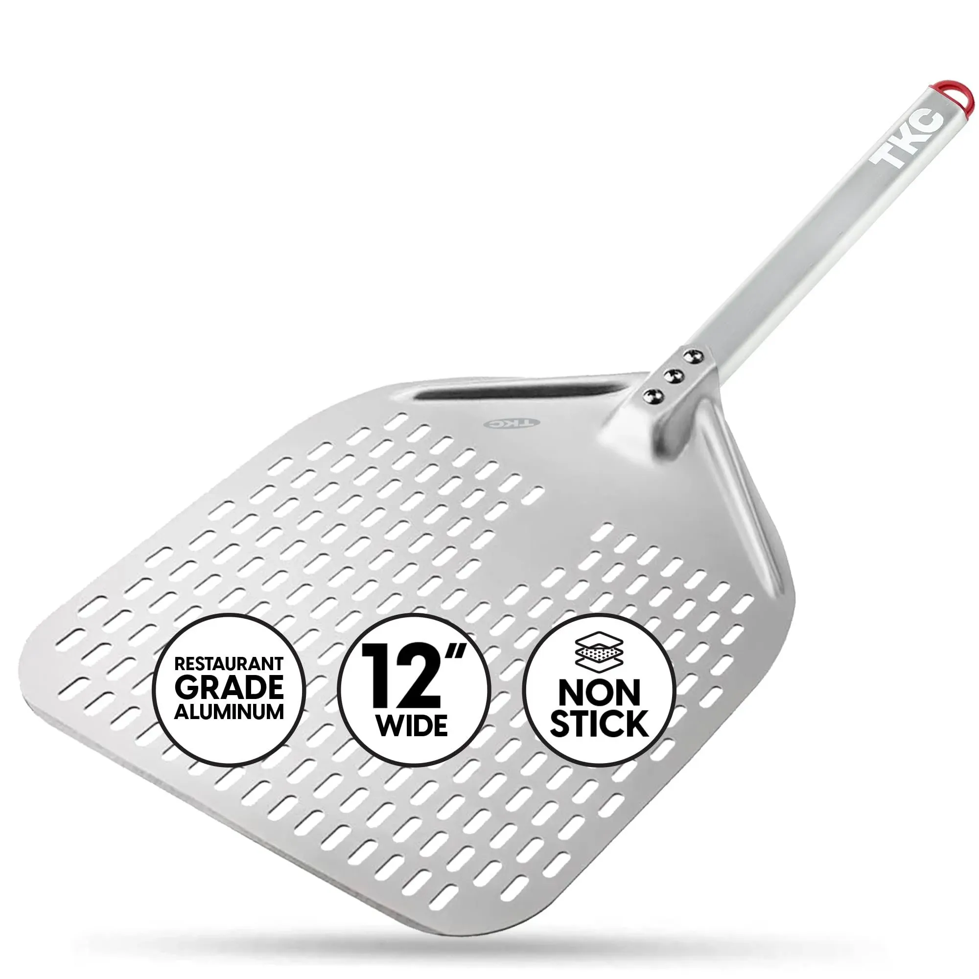 TKC Pizza Peel 12 inch - Perforated Pizza Peel Compatible with all Ooni Ovens - Aluminum Pizza Spatula for Homemade Pizza