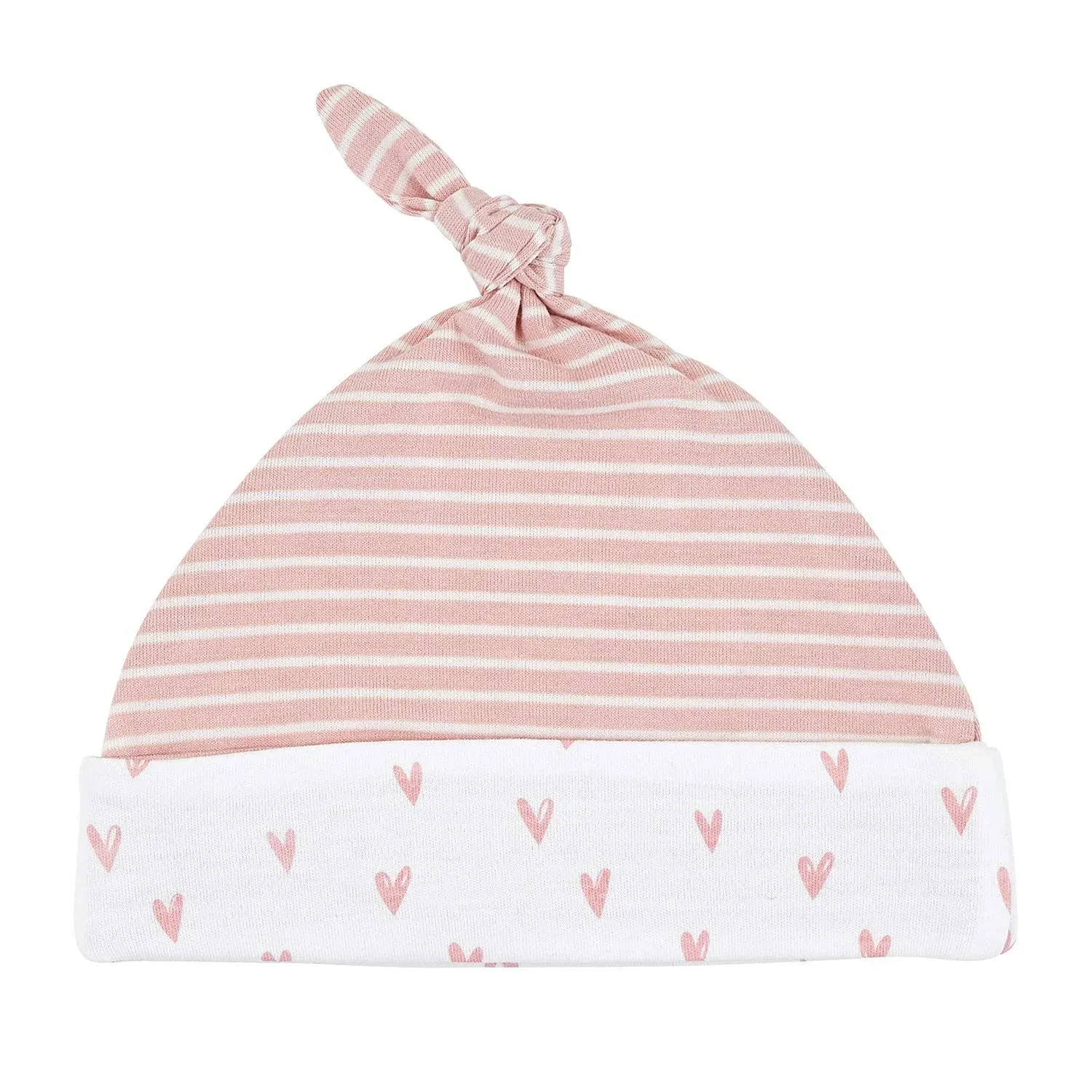 Stephan Baby  Knit Hat - Pink Heart Stripe Newborn