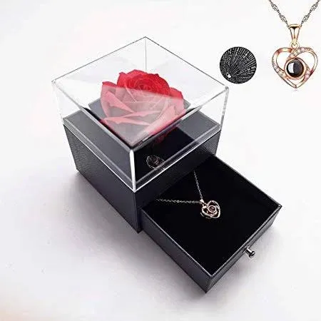 Mom Gifts for Mothers Day Preserved Red Real Rose with I Love Rose-Necklace 1