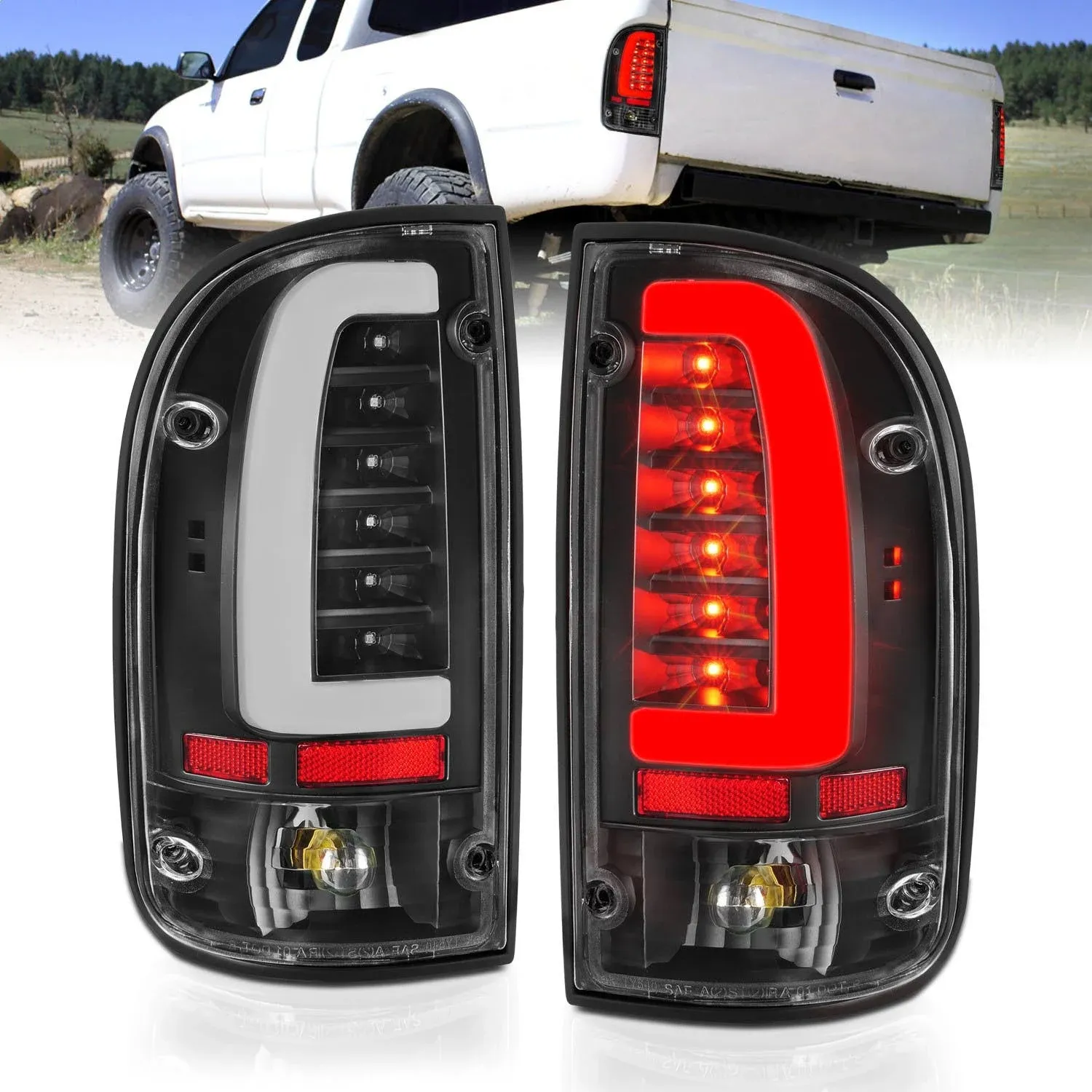 ANZO for 95-00 Toyota Tacoma LED Taillights Black Housing Clear Lens (Pair)