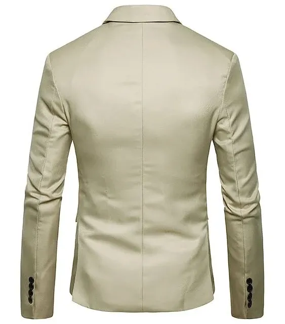 "Men's Blazer Business Cocktail Party Wedding Party Fashion Casual Spring &  Fall Polyester Plain Button Pocket Casual / Daily Single Breasted Blazer B"