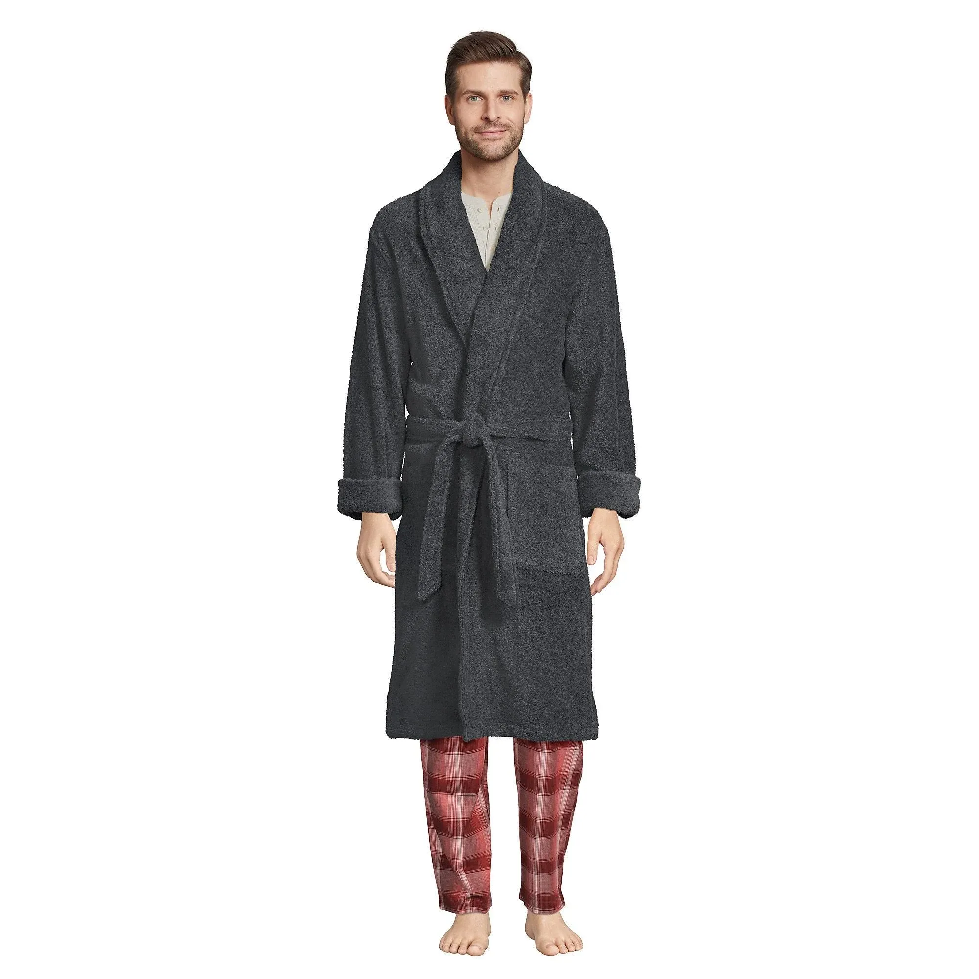 Lands' End Big & Tall Calf Length Turkish Terry Robe - White